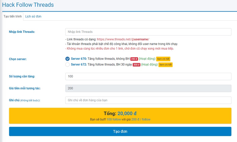 Hướng dẫn hack follow threads tại apphacklike 2