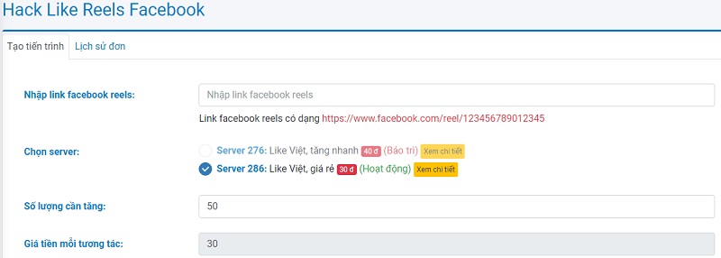 Cài đặt đơn hàng hack like reels Facebook tại apphacklike