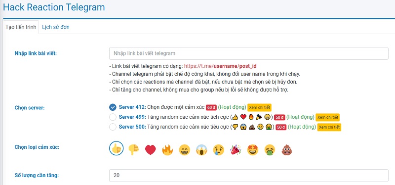 Cài đặt đơn hàng hack reaction Telegram tại apphacklike