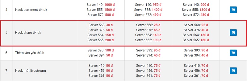 Bảng giá hack share Tiktok tại apphacklike