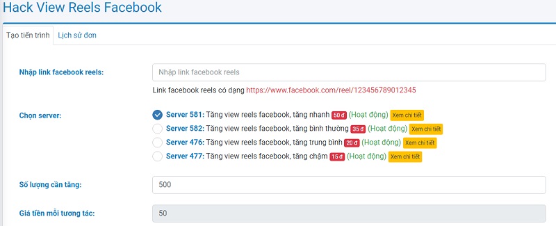 Cài đặt đơn hàng hack reels facebook tại apphacklike