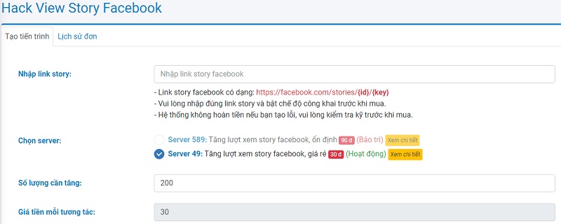 Cài đặt đơn hàng hack view story Facebook tại apphacklike
