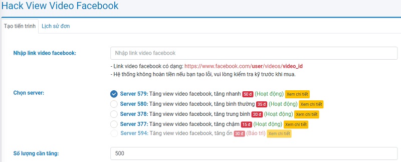 Cài đặt đơn hàng hack view video Facebook tại apphacklike